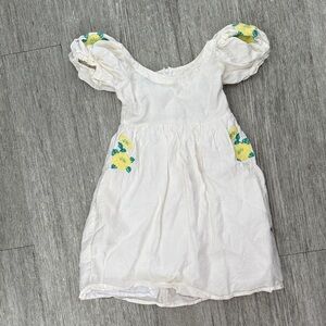 Fanm Mon girls cream Dress with Yellow Floral Details